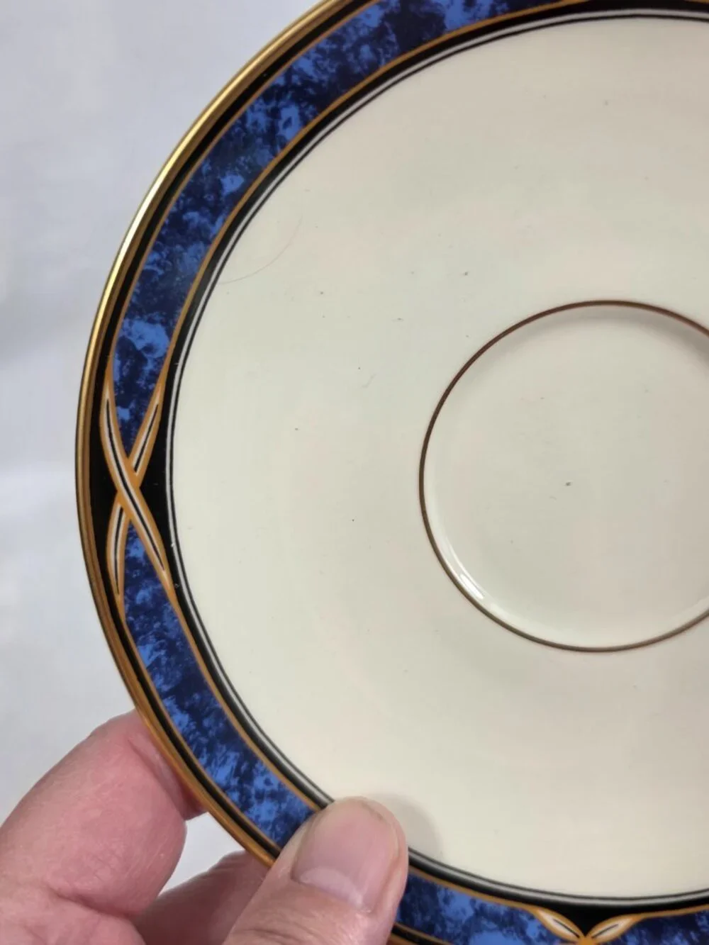 Lenox Mountain View American Home Cup & Saucer Set Blue Marble Rim
